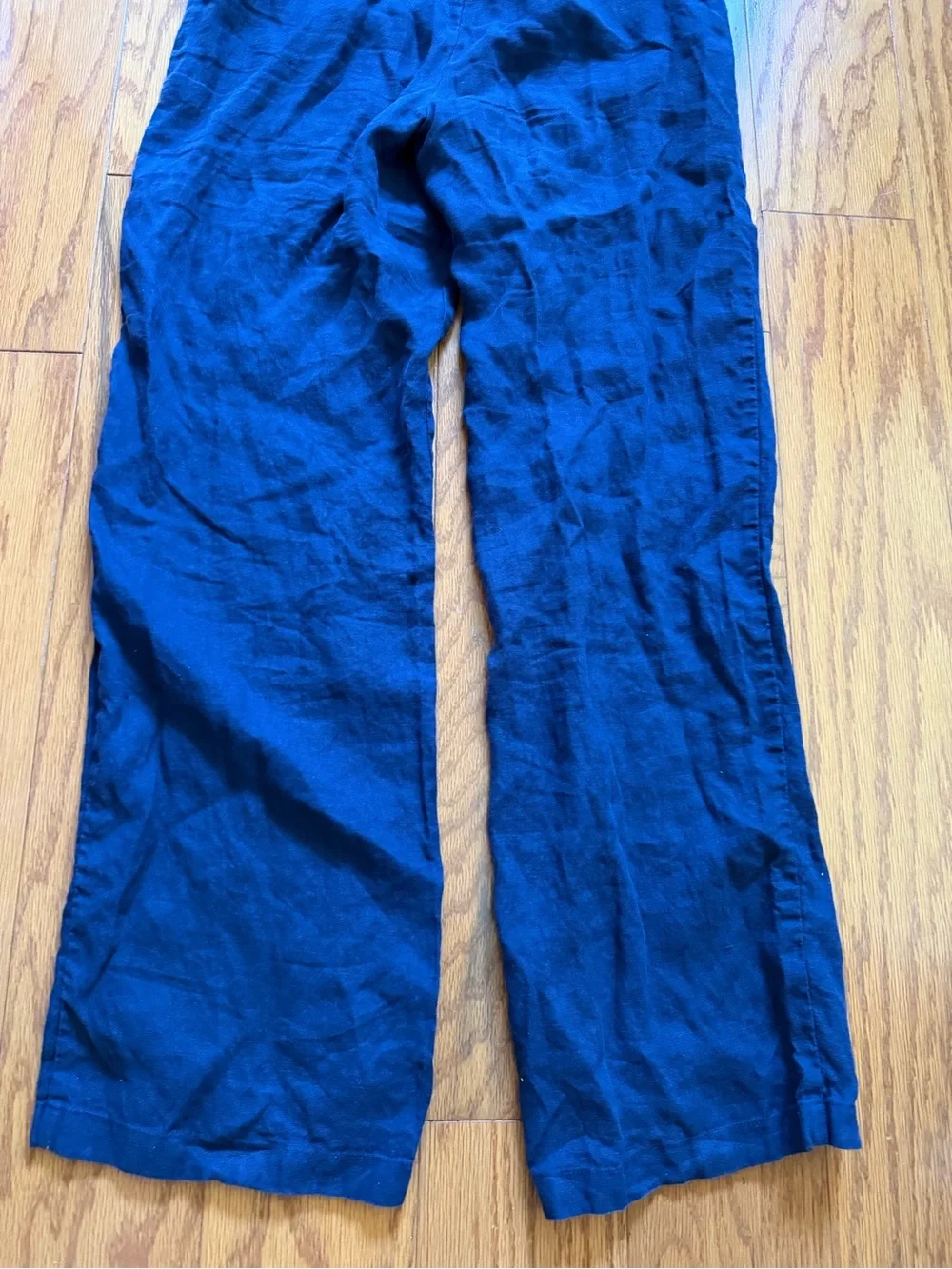 Zara Women's Navy Blue Drawstring Wide-Leg Linen Trousers Small S